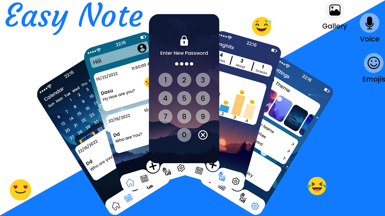 Easy Note Mood Tracker Daily Diary Journal with Lock Offline Diary